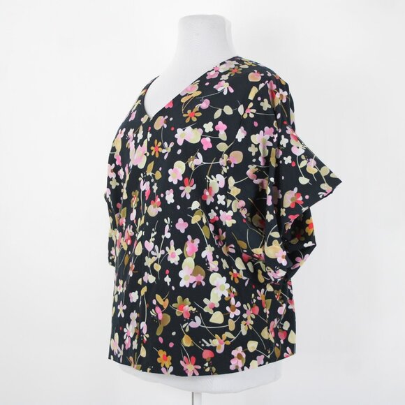 Cabi Sz XL Navy Multi Floral Flowy Short Dolman Sleeve Lined Polyester Top - Picture 6 of 15